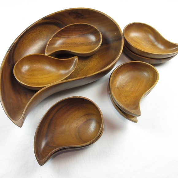 Vintage Mid Century Teak Salad Bowl Set - Picture 5 of 7